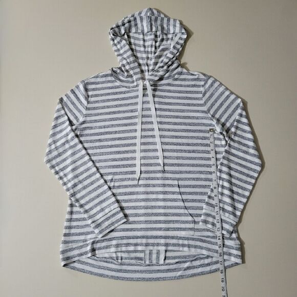 Market & Spruce Perine Pocket Gray Stripe Hooded Long Sleeve Pullover Top - Picture 9 of 15